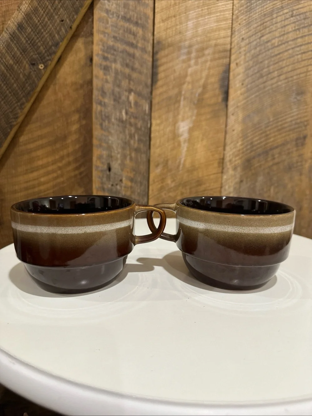 Vintage Pier 1 Imports Stoneware Drip Glaze Stacking Coffee/soup Mugs Set of 2